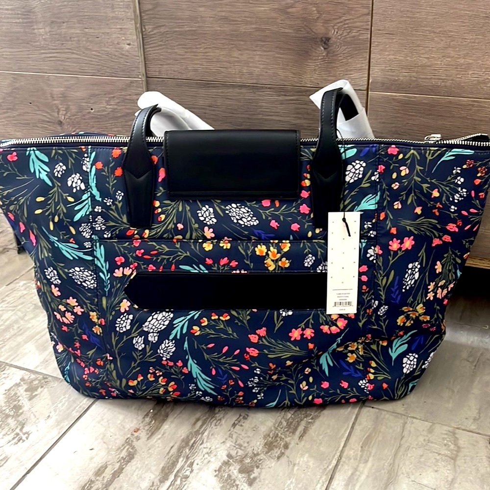 AIMEE KESTENBERG FLAME Majestic Floral BlackLeather Accents/Navy Nylon Tote